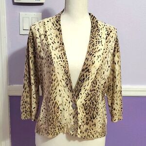 Chico's Animal Print Boho Chic Silk Angora Blend Soft Buttoned Cardigan M
